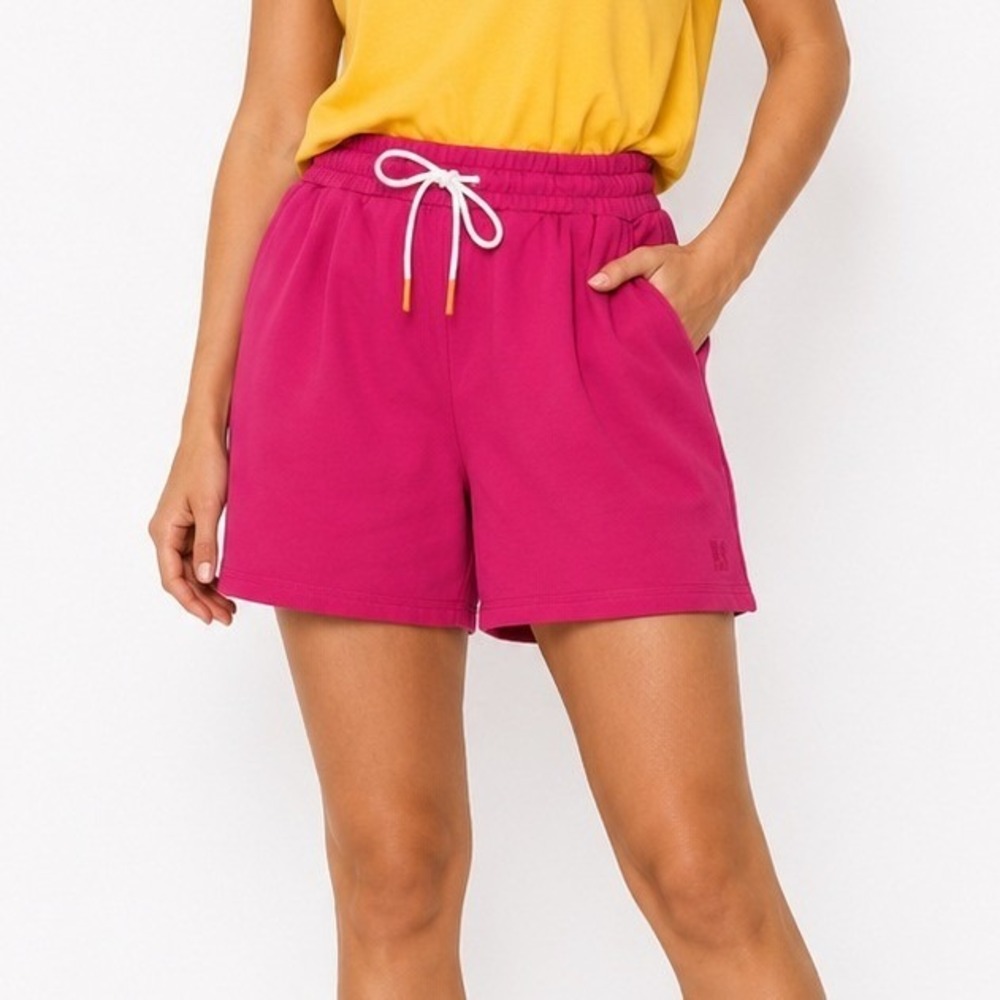 Monrow Womens Athletic Drawstring Shorts in Fuchsia Pink